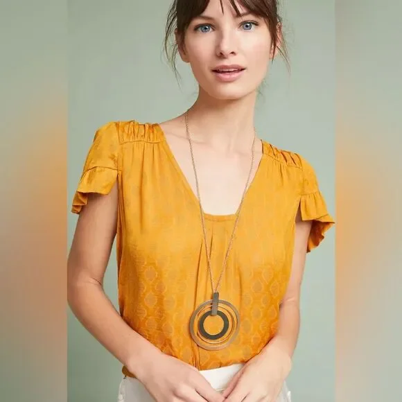 Anthropologie Maeve Hailey Flutter-Sleeve Top M - Picture 1 of 11